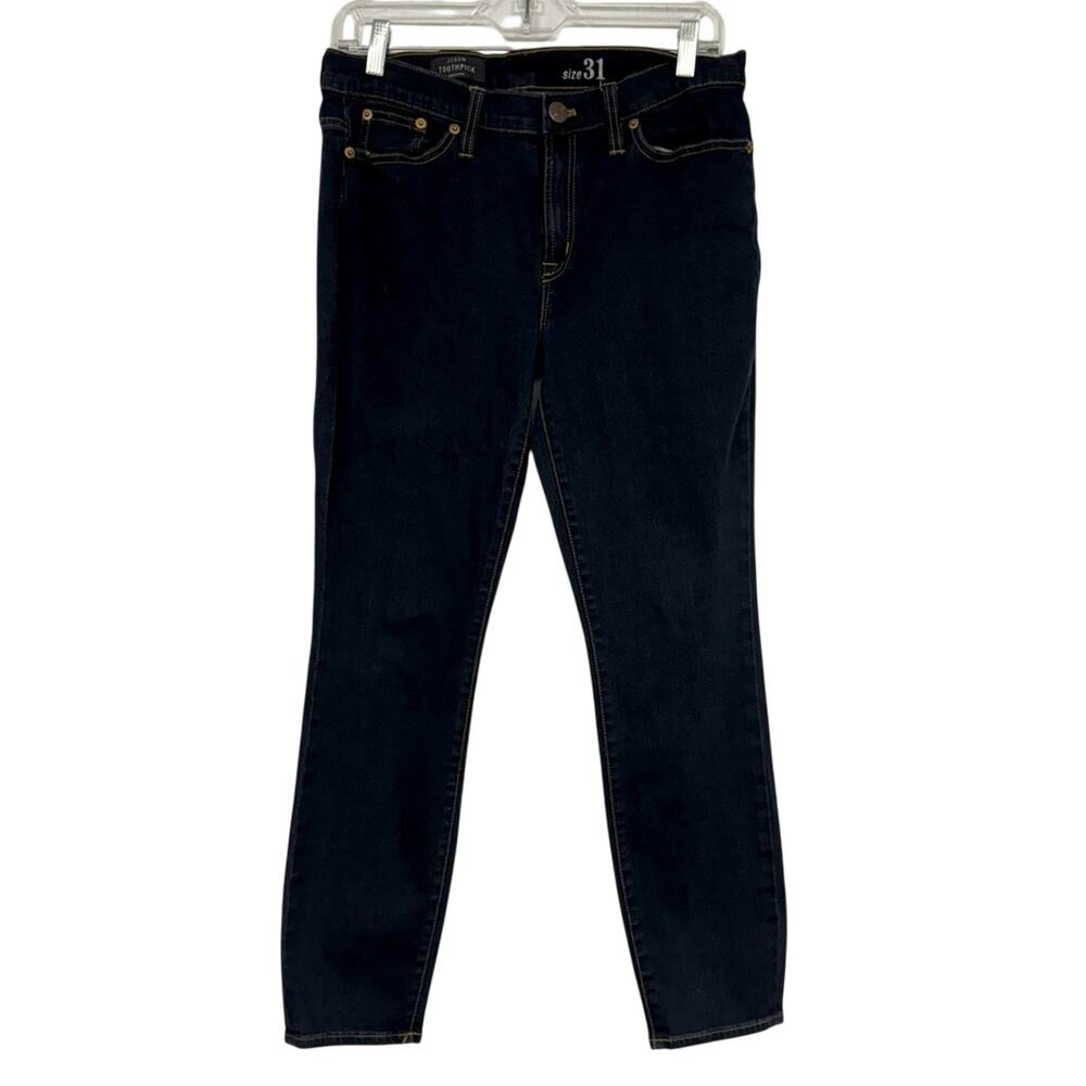 J Crew Toothpick High Rise Jeans Womens 31 Blue Denim Skinny Zip Fly Casual